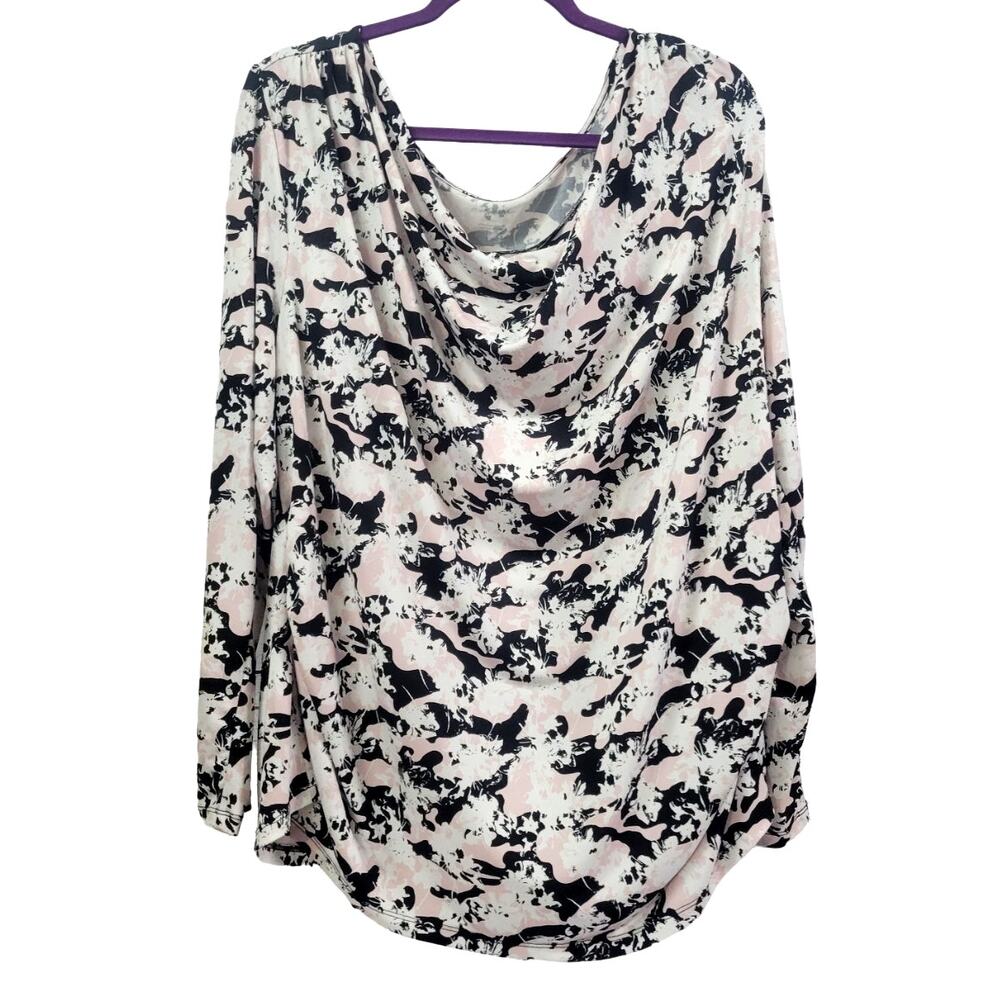 Lane Bryant Pink, Black, and White Cowl‎ Neck Blouse Size 22/24W